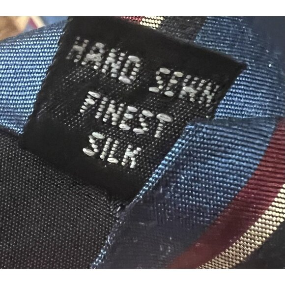 Robert Talbott Silk Tie Red Barn Blue Background Red White Blue Stripe Hand Sewn - Picture 6 of 7